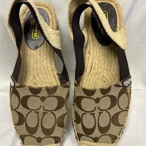 SOLD!  Coach Tan and Brown Patterned Espadrilles